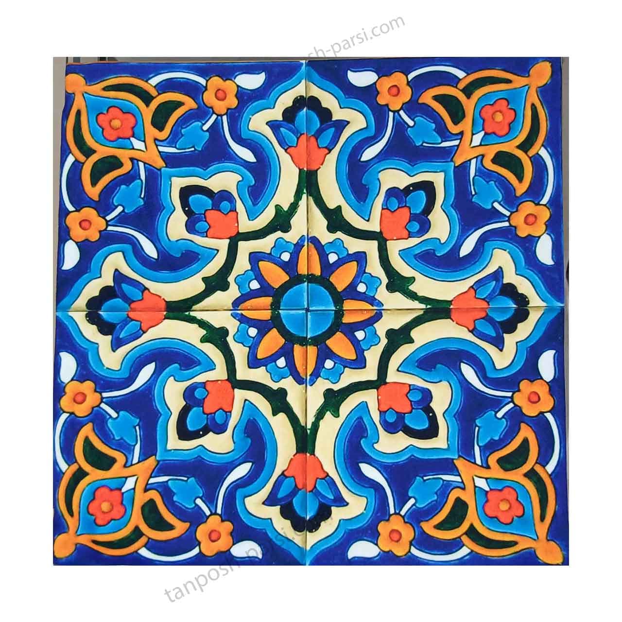 رومیزی مربع 100 در 100 سانت طرح کاشی هفت رنگ