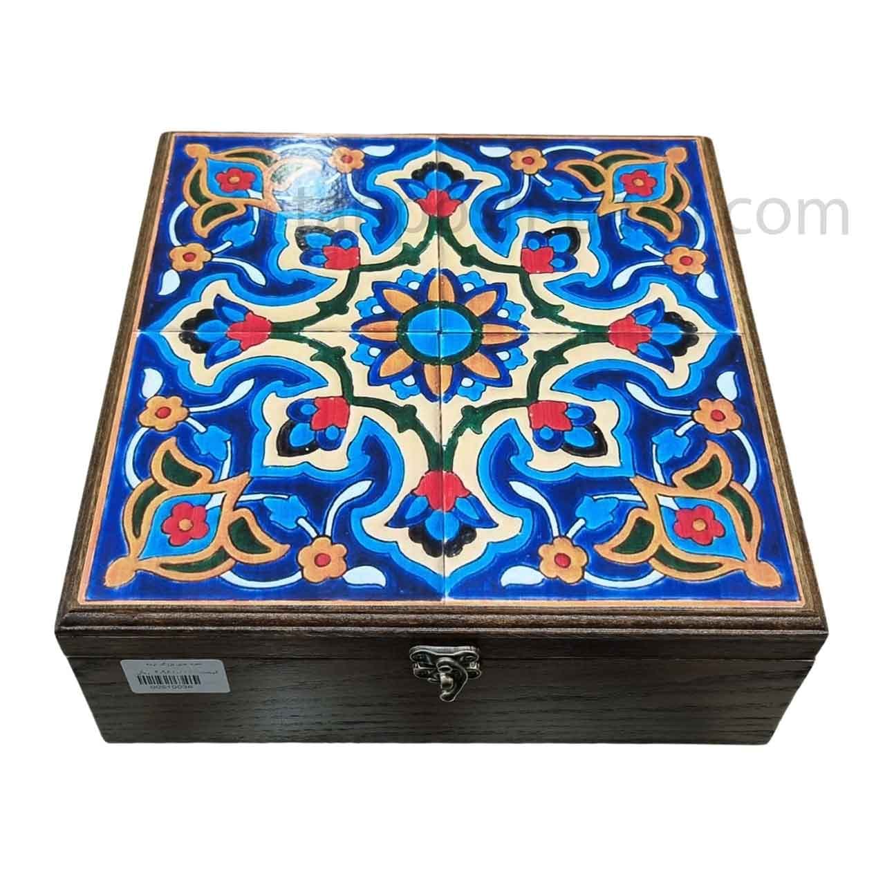 جعبه چای و دمنوش 30 در 30 سانت طرح کاشی هفت رنگ — تصویر ۵