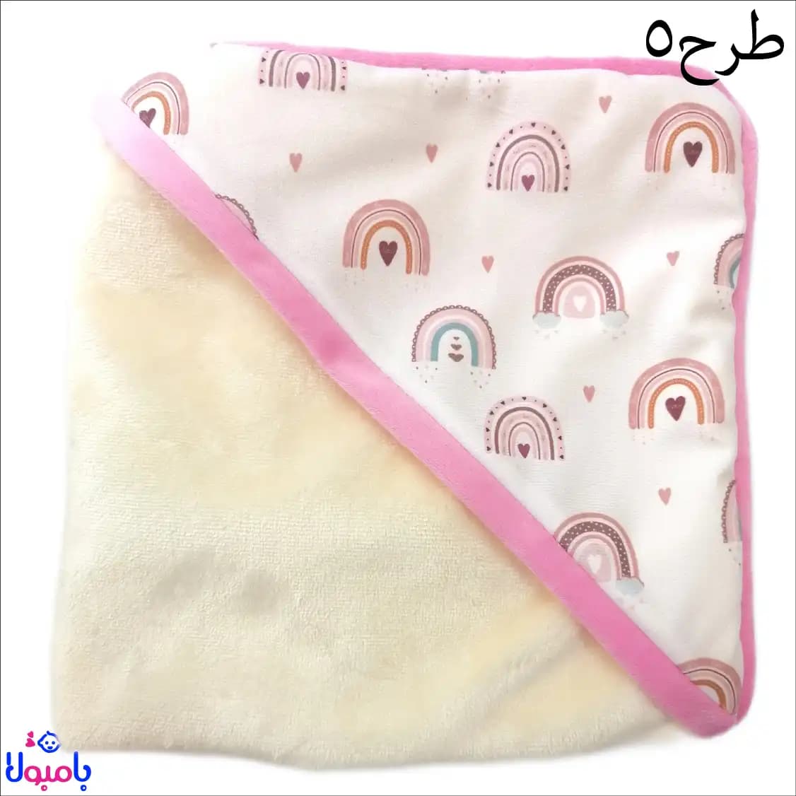 پتو دورپیچ کلاهدار نوزاد مخملی داخل خز 70*70سانیتمتر — تصویر ۹