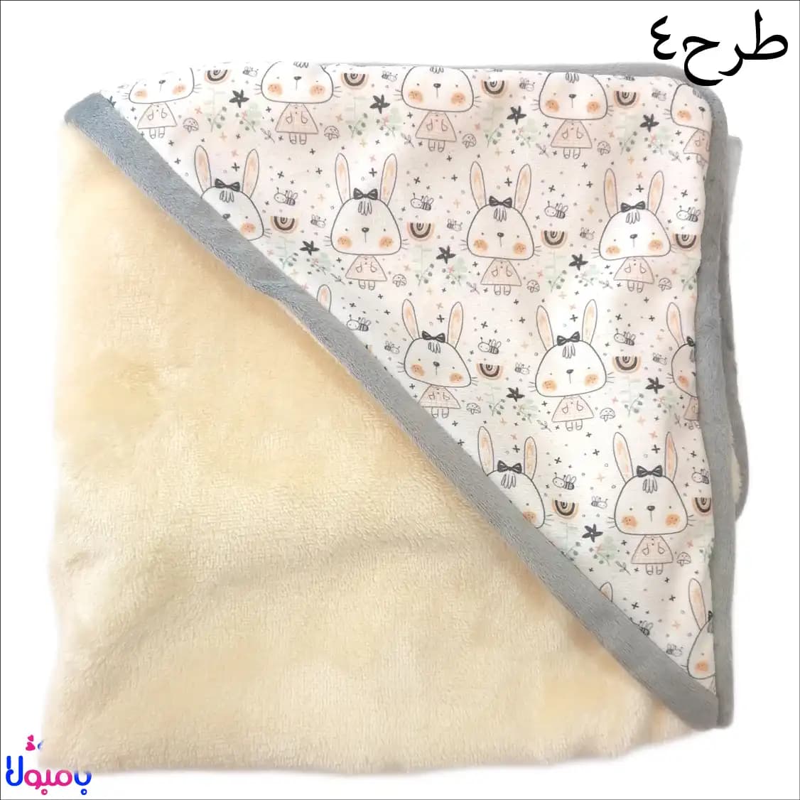 پتو دورپیچ کلاهدار نوزاد مخملی داخل خز 70*70سانیتمتر — تصویر ۸