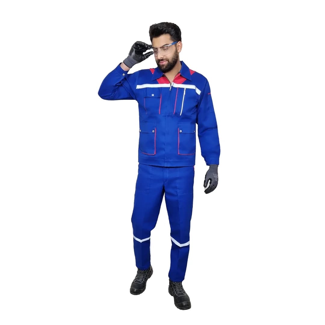 لباس کار سفارشی آبی کاربنی قرمز کد 1128