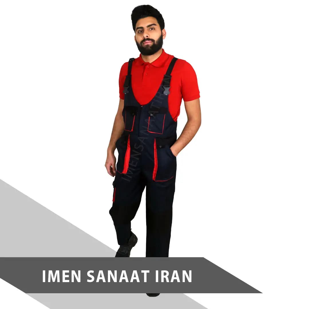 لباس کار دوبنده سرمه ای قرمز جیبدار کد 1113