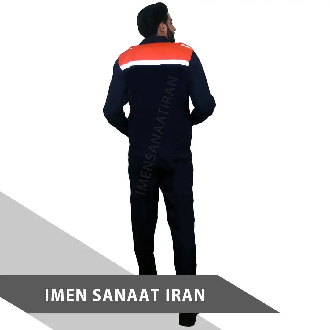 لباس کار سفارشی رنگ سرمه ای نارنجی شبرنگدار کد 1072 — تصویر ۳