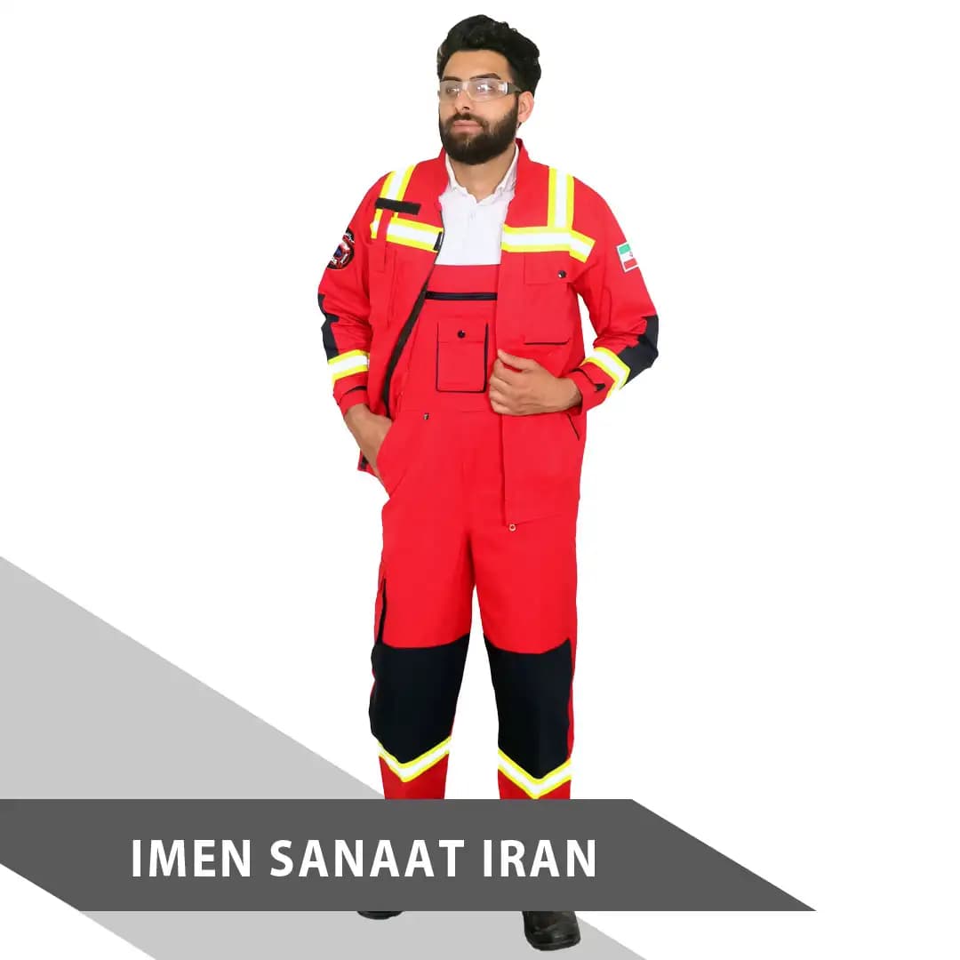 لباس کار سفارشی قرمز مشکی شبرنگدار کد 1129