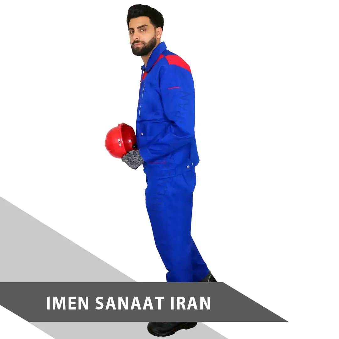 لباس کار مدل رامتین رنگ آبی کاربنی قرمز کد 1026 — تصویر ۴