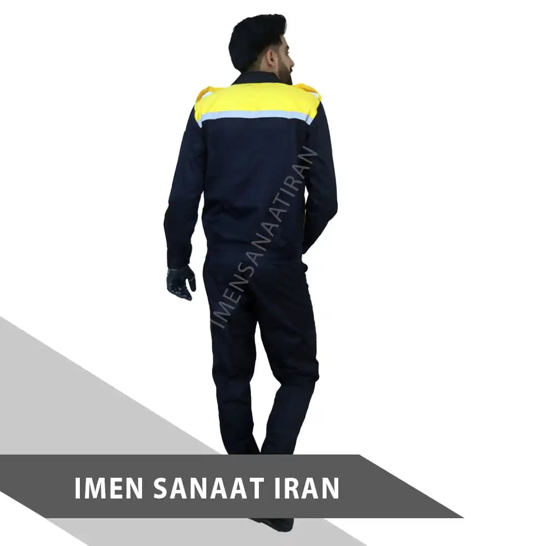 لباس کار سفارشی سرمه ای زرد شبرنگدار کد 1131 — تصویر ۳