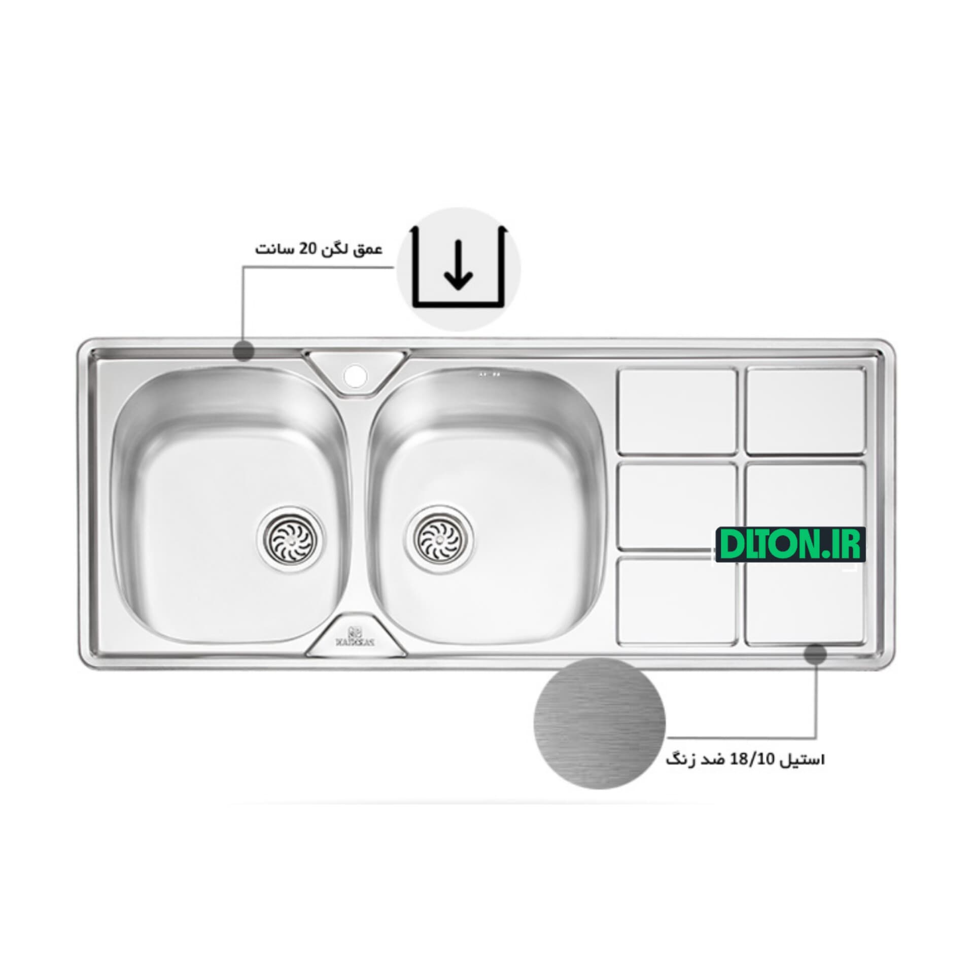 سینک پرنیان استیل مدل PS-1224 توکار — تصویر ۳