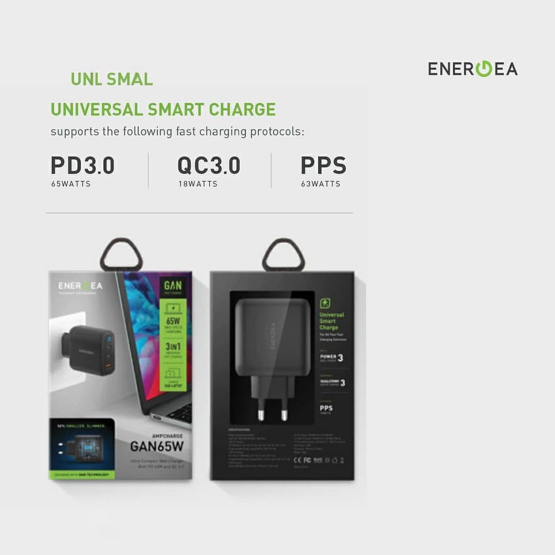 شارژر دیواری انرژیا مدل ENERGEA AMPCHARGE GaN65 با دو درگاه USB-C و USB-A — تصویر ۴