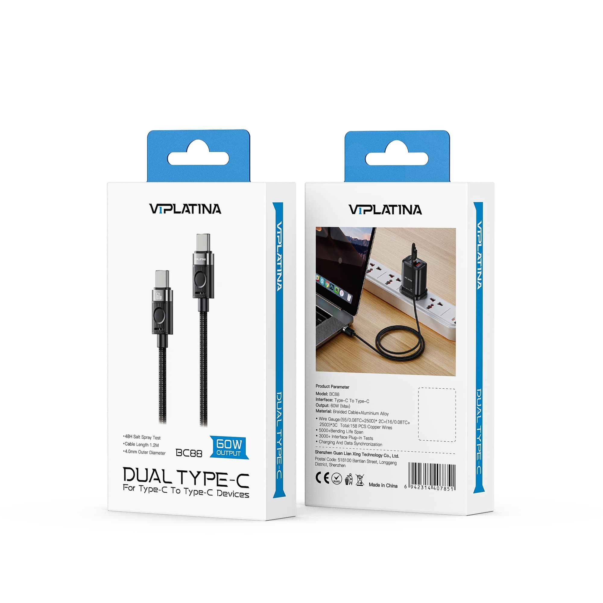 کابل تایپسی به تابپسی وی آی پلاتینا VIPLATINA BC88 طول 1.2متر 60w — تصویر ۵