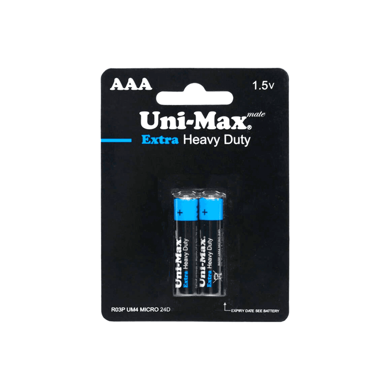 باتری نیم قلمAAA یونی مکس UNI-MAX مدل EXTRA HEAVY DUTY UB-R03P-BP2B — تصویر ۳