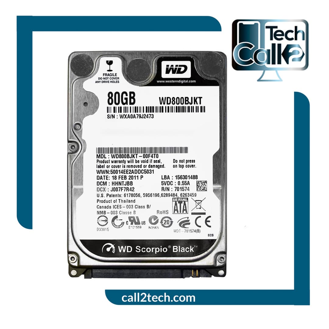 هارد دیسک اینترنال لپ تاپ برند وسترن دیجیتال 2.5 اینچی مدل WD800BEKT-66F3T2 ظرفیت 80 گیگابایت