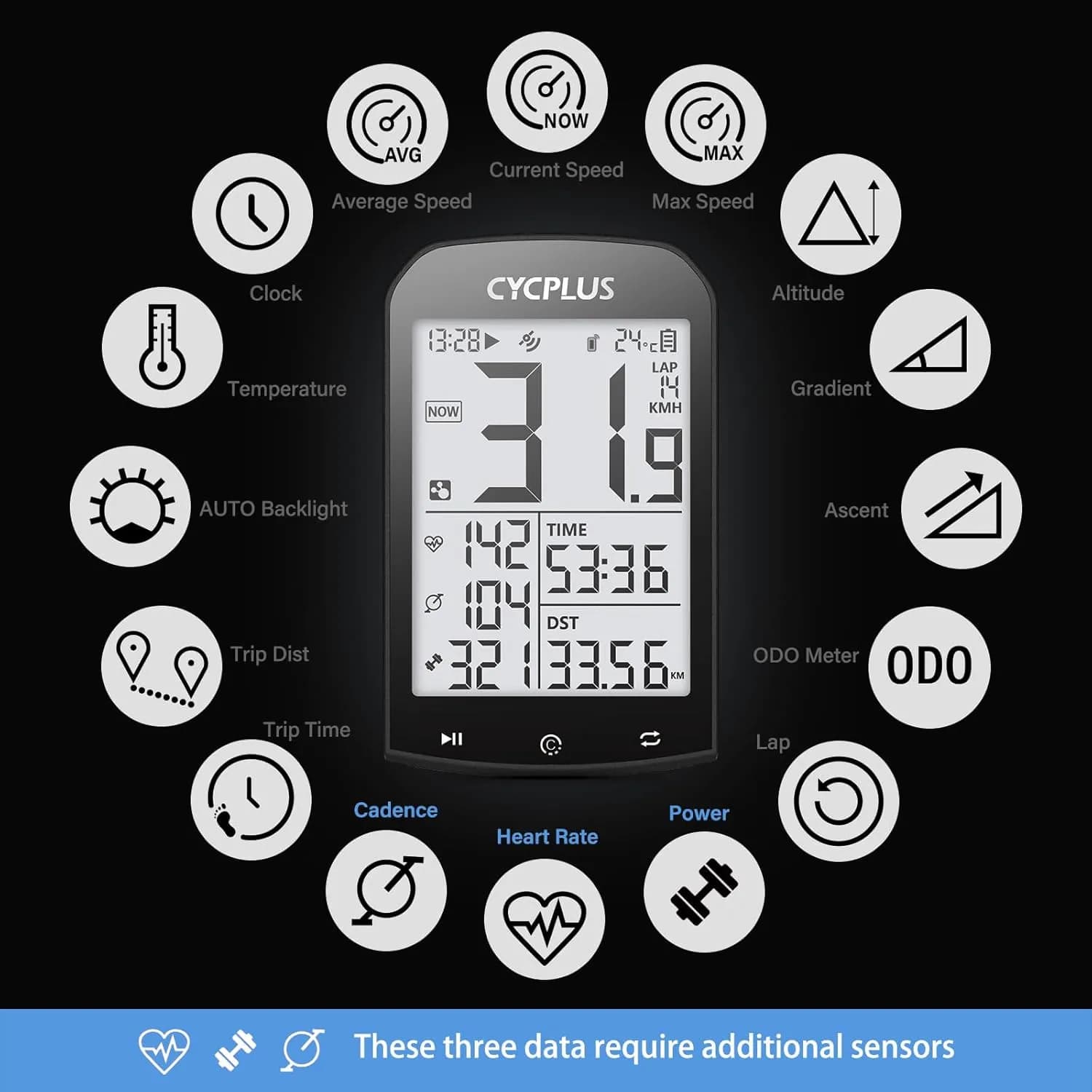کامپیوتر دوچرخه GPS بی‌سیم برند CYCPLUS مدل M1 — تصویر ۵