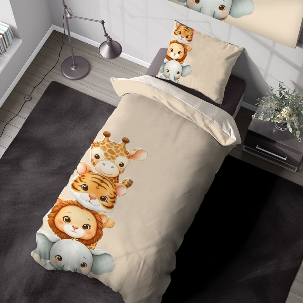ست روتختی طرح ساده حیوانات با زمینه کرمی روشن WA-3608