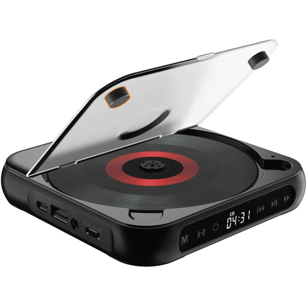 پخش‌کننده CD و اسپیکر بلوتوثی KC918 | نمایشگر LED، رادیو FM، کنترل از راه دور، دیواری، مشکی