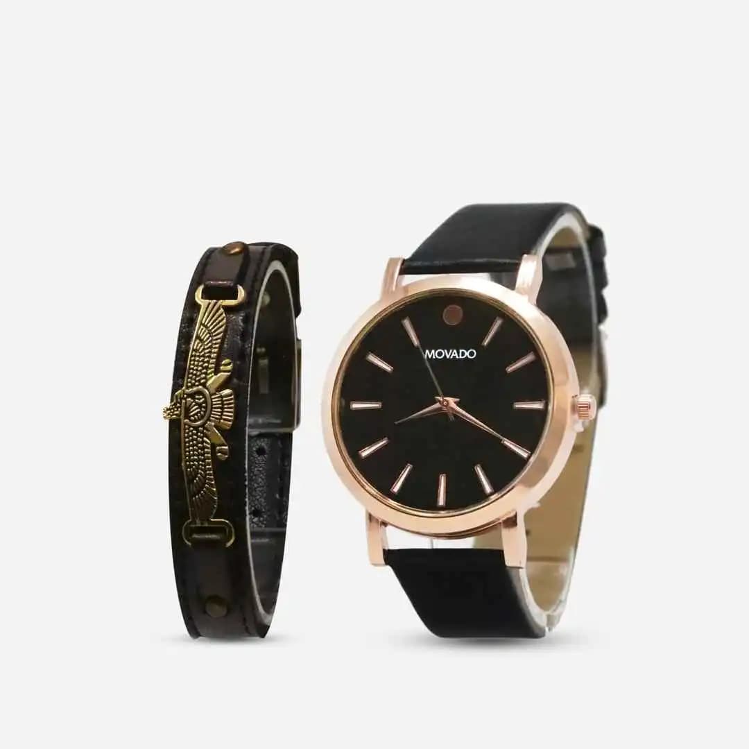 ساعت مچی مردانه Movado و دستبند چرمی مدل340