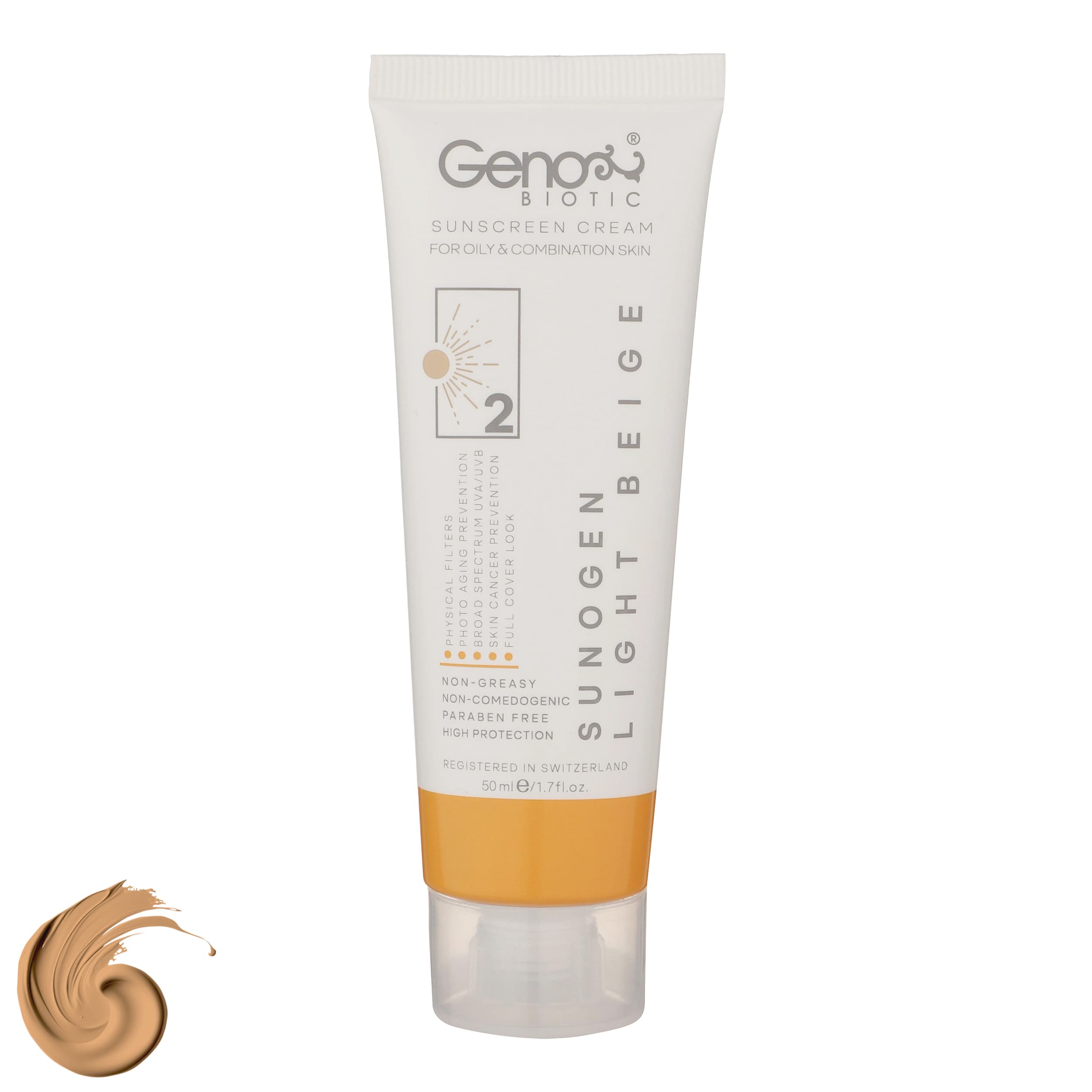 کرم ضد آفتاب رنگی ژنو بایوتیک با SPF50 مناسب پوست چرب و مختلط حجم 50 میلی لیتر
