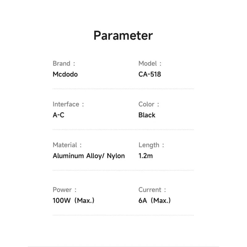 کابل فست شارژ USB به USB-C مک دودو مدل CA-518 طول 1.2 متر با توان 100 وات — تصویر ۷