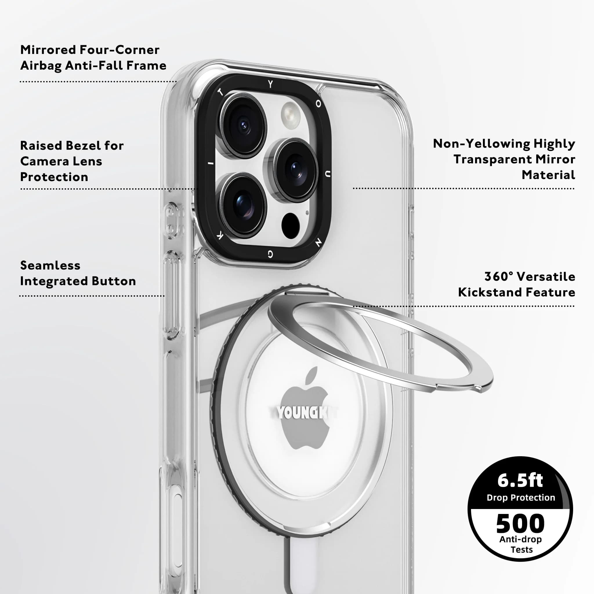 کاور YOUNGKIT مدل Crystal 360° Rotation Ring Stand مناسب برای Apple iPhone 16 — تصویر ۱۲