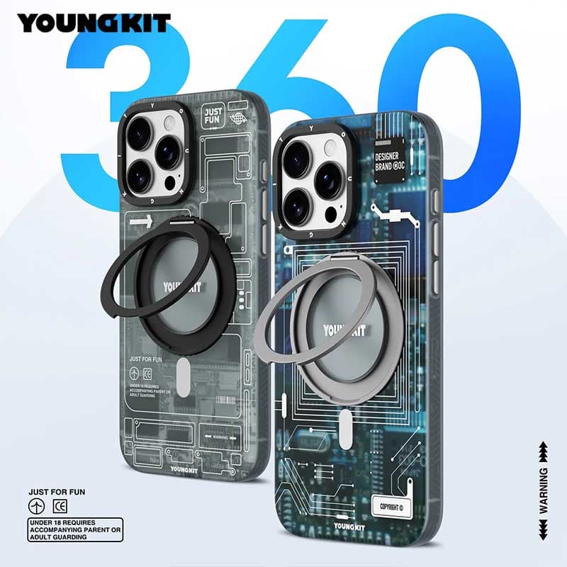 کاور YOUNGKIT مدل Futuristic 360 Rotation Ring Stand Series مناسب برای Apple iPhone 16 ProMax — تصویر ۵