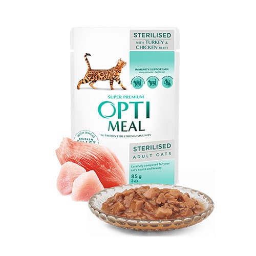 پوچ گربه عقیم شده اپتی میل بوقلمون و مرغ در سس 85 گرمی — تصویر ۲