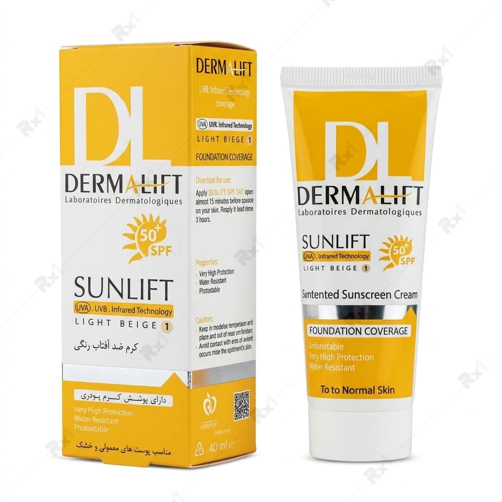 کرم ضدآفتاب بی‌رنگ درمالیفت SPF50 مدل سان لیفت مناسب پوست خشک حجم 40 میلی لیتر