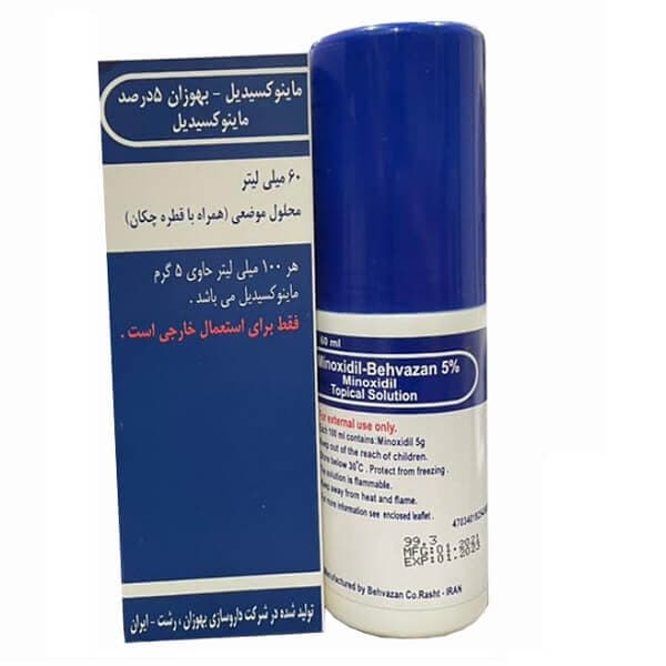 محلول موضعی ضدریزش مو بهوزان مدل ماینوکسیدیل 5 درصد حجم 60 میلی لیتر