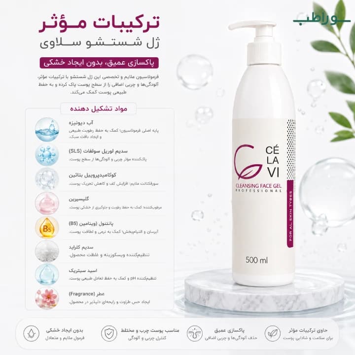 ژل شستشو سلاوی 500 میل مناسب پوست چرب و مختلط — تصویر ۴