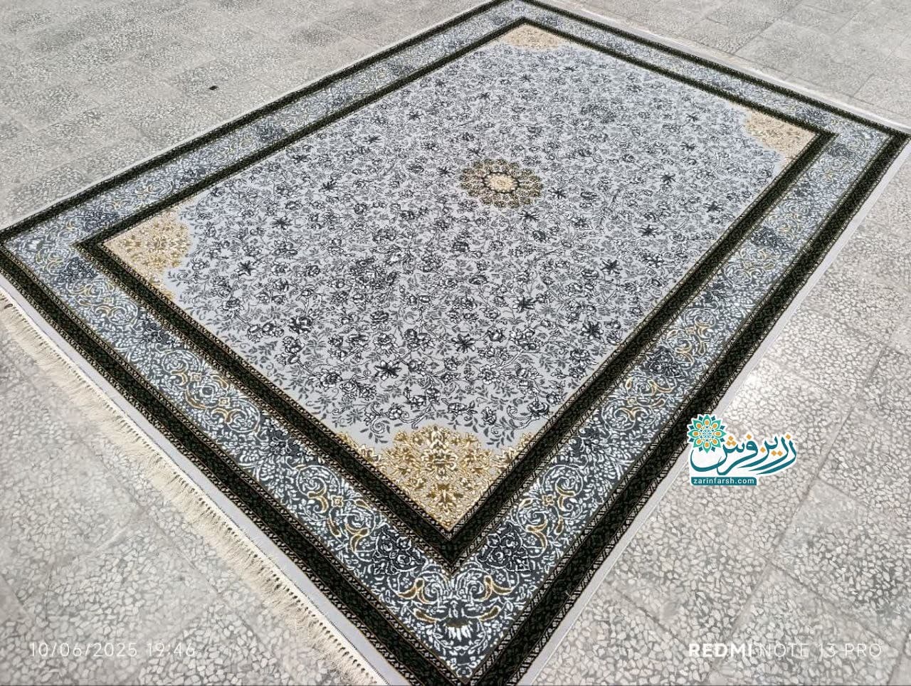 فرش ماشینی 500 شانه طرح باران رنگ نقره ای