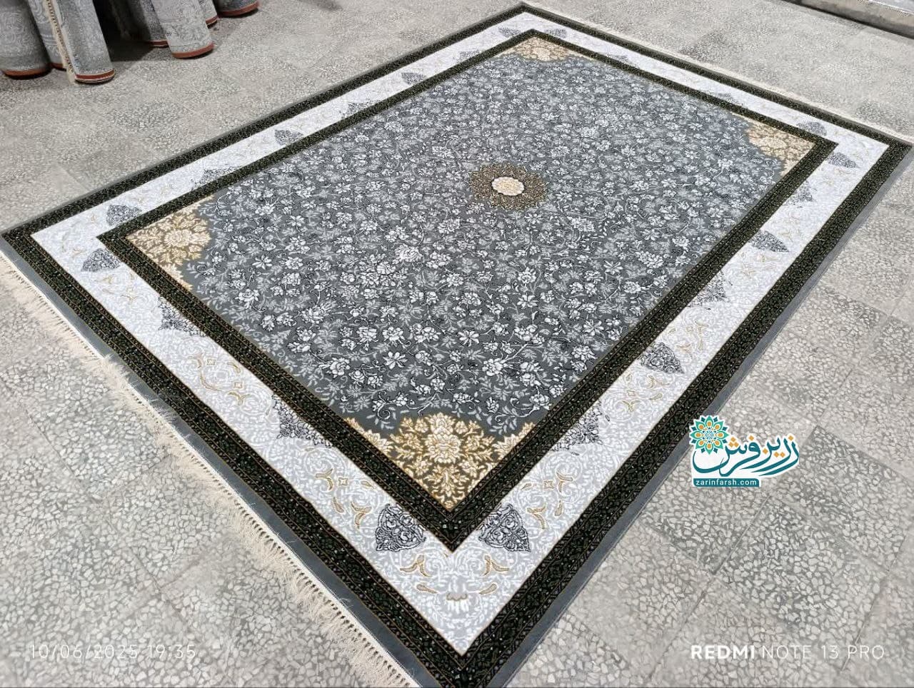فرش ماشینی 500 شانه طرح باران رنگ دودی
