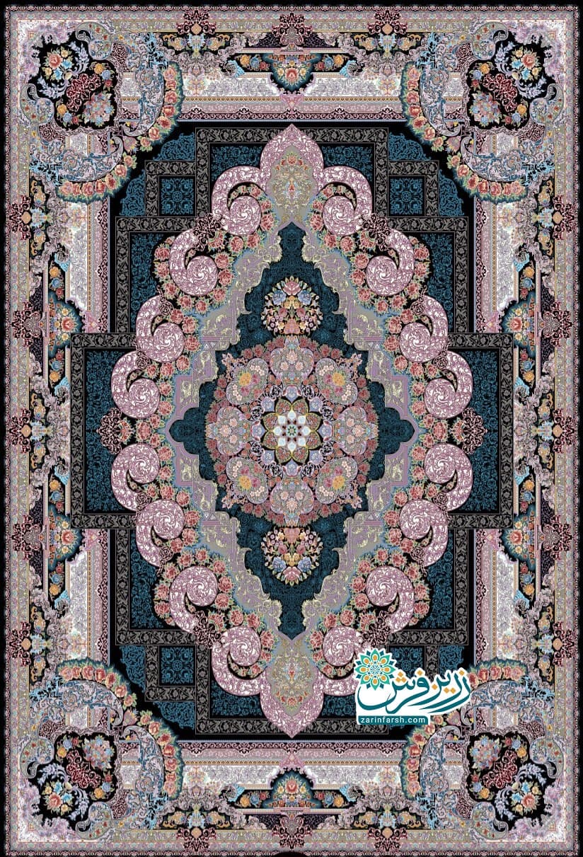 فرش 1200 شانه طرح الدوز سرمه ای- تمام نخ اکریلیک