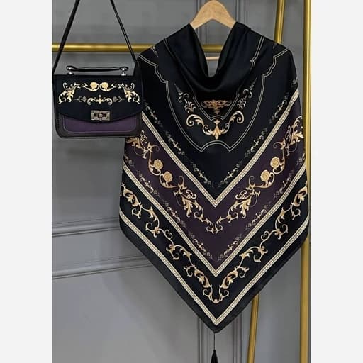 ست کیف و روسری (شال) طرح فرفوژه سلینا بادمجانی روسری نخی قواره 130