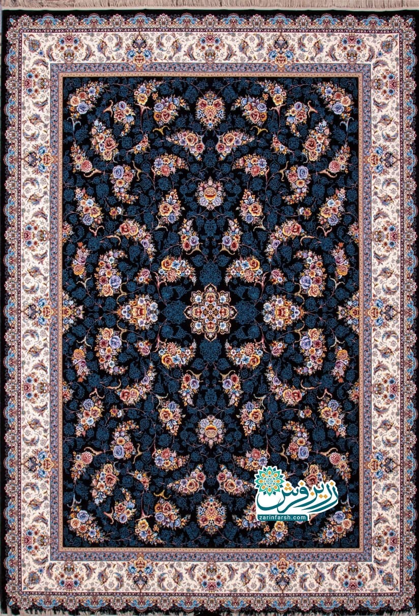 فرش 1200 شانه طرح گلستان سرمه ای- تمام نخ اکریلیک