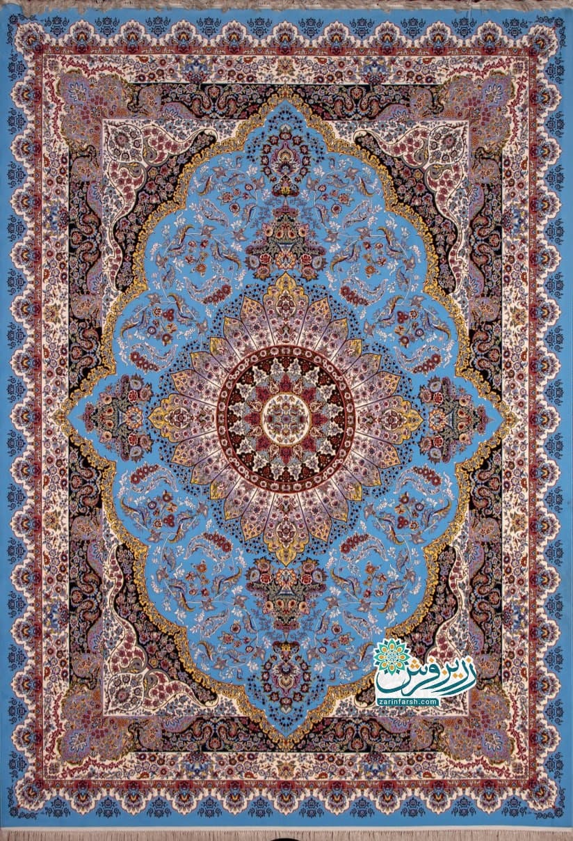 فرش 1200 شانه طرح برلیان آبی – تمام نخ اکریلیک — تصویر ۲