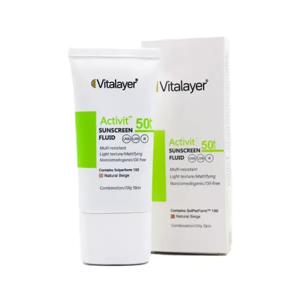 فلوئید ضد آفتاب رنگی SPF 50 اکتیویت ویتالیر پوست چرب و مختلط ۵۰میل — تصویر ۹