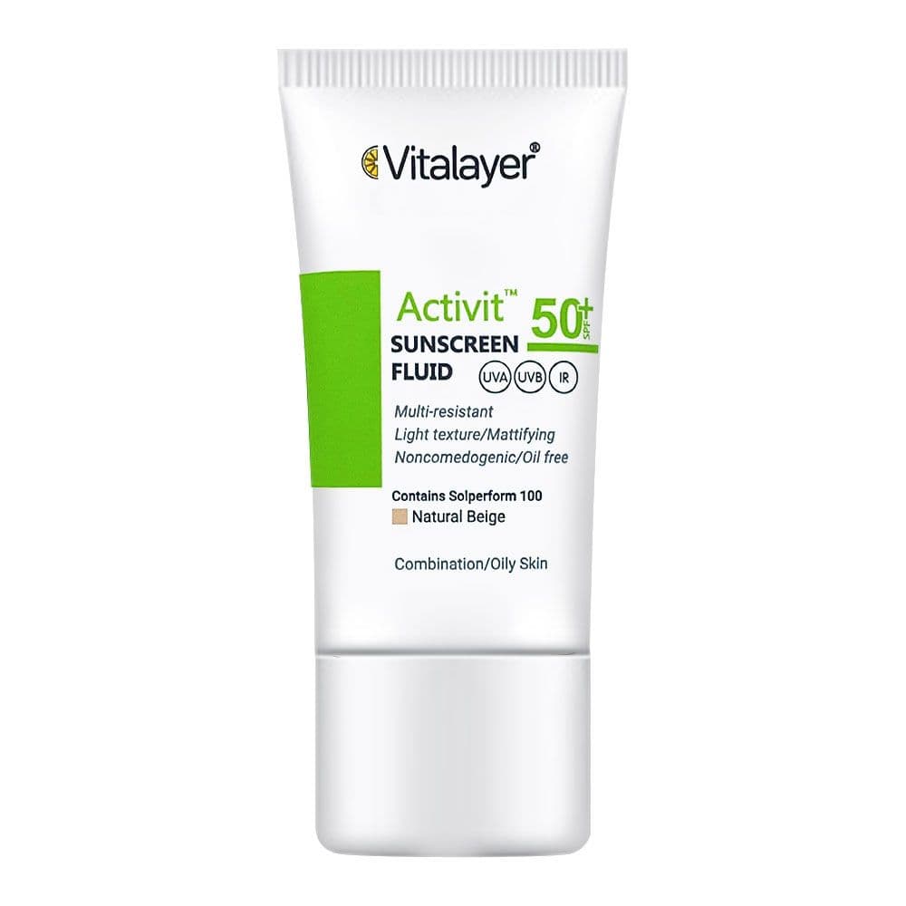 فلوئید ضد آفتاب رنگی SPF 50 اکتیویت ویتالیر پوست چرب و مختلط ۵۰میل