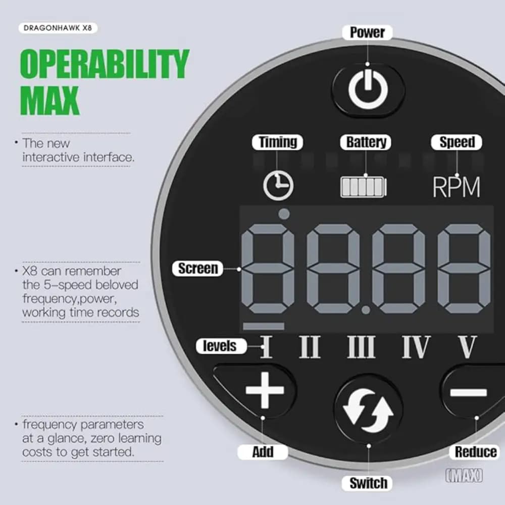 دستگاه تتو وایرلس دراگون هاوک Dragonhawk X8 Wireless — تصویر ۹
