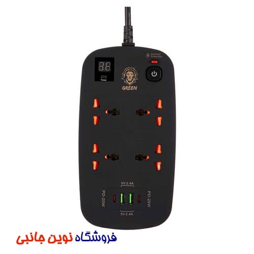 چندراهی برقی تایم دارگرین لاین مدل Power Socket 3500W ا Green Lion Power Socket Multiport Smart 3500W (تک/عمده)