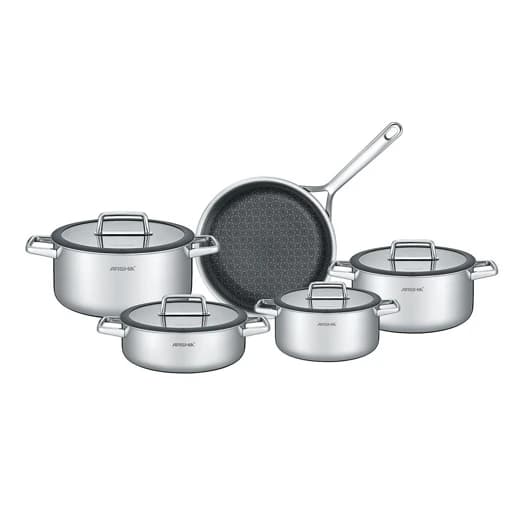 سرویس قابلمه 9 پارچه استیل کف لیزری عرشیا مدل SS050-3543 اورجینال