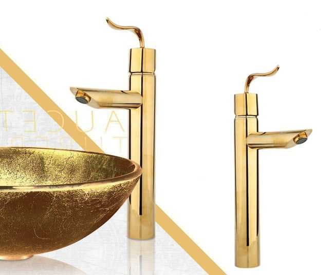 شیر روشویی پایه بلند مدل پالادیوم طلایی راسان