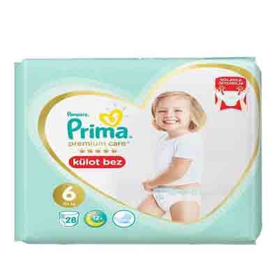 پوشک پریما شورتی سفید ضدحساسیت سایز 6 بسته 28تایی