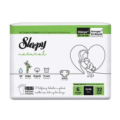 پوشک بچه چسبی ارگانیک اسلیپی سایز 6 بسته 32عددی