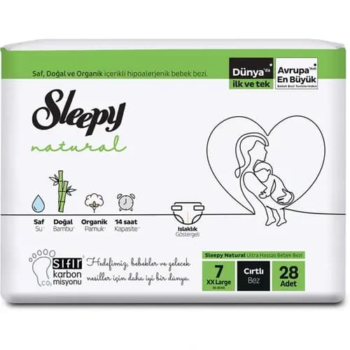 پوشک بچه چسبی ارگانیک اسلیپی سایز 7 بسته28 عددی