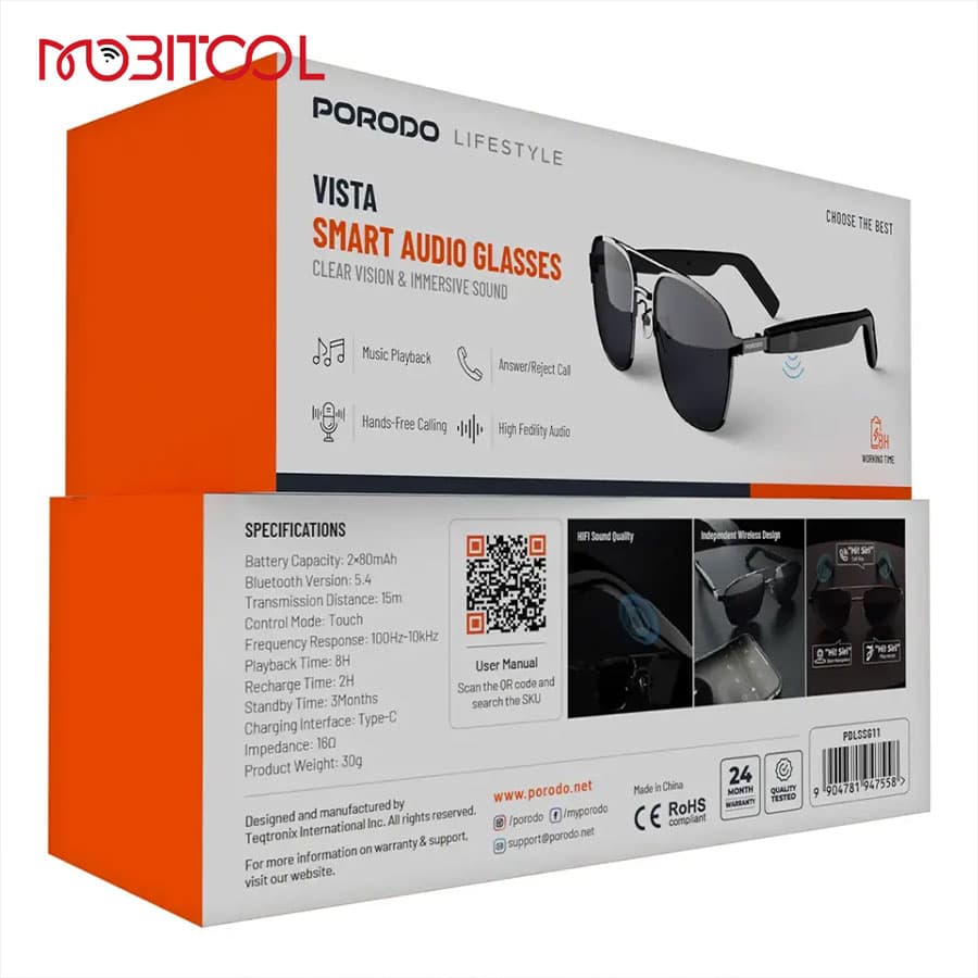 عینک دودی UV400 هوشمند پرودو Porodo Lifestyle Vista Smart Audio Glasses — تصویر ۵
