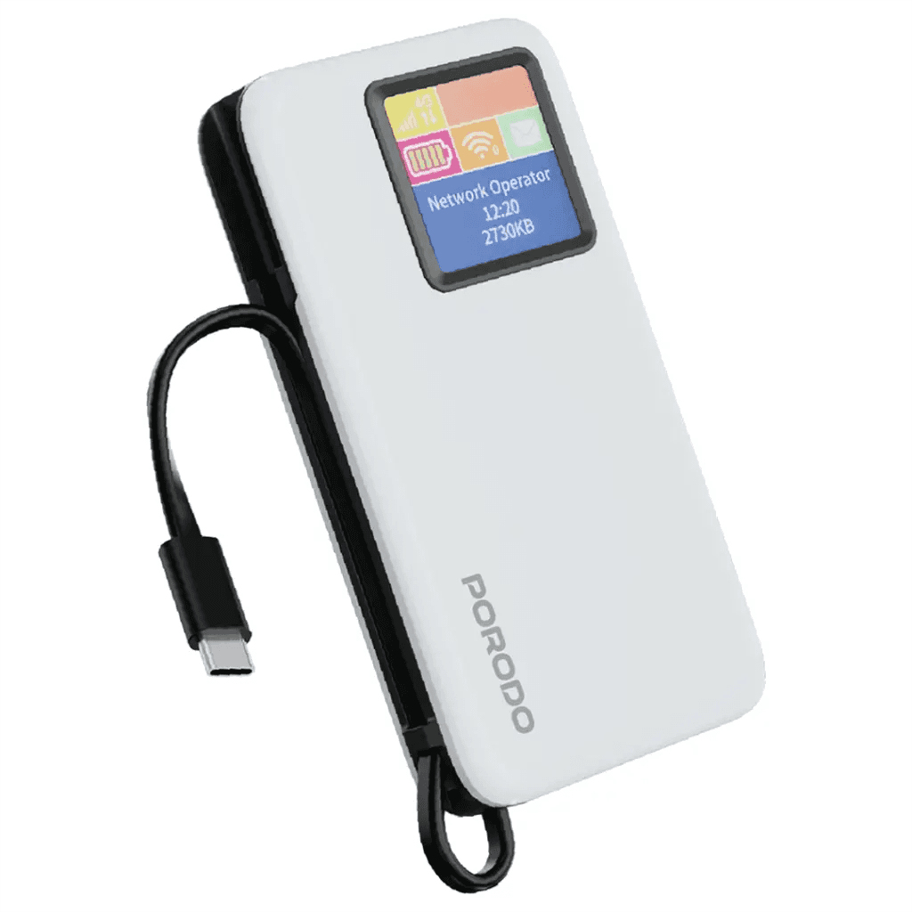 پاوربانک 10000 و مودم جیبی LTE پرودو Porodo 4G LTE WiFi 6 Pocket Router with 10000mAh Power Bank PDPBFCH087 — تصویر ۱۱