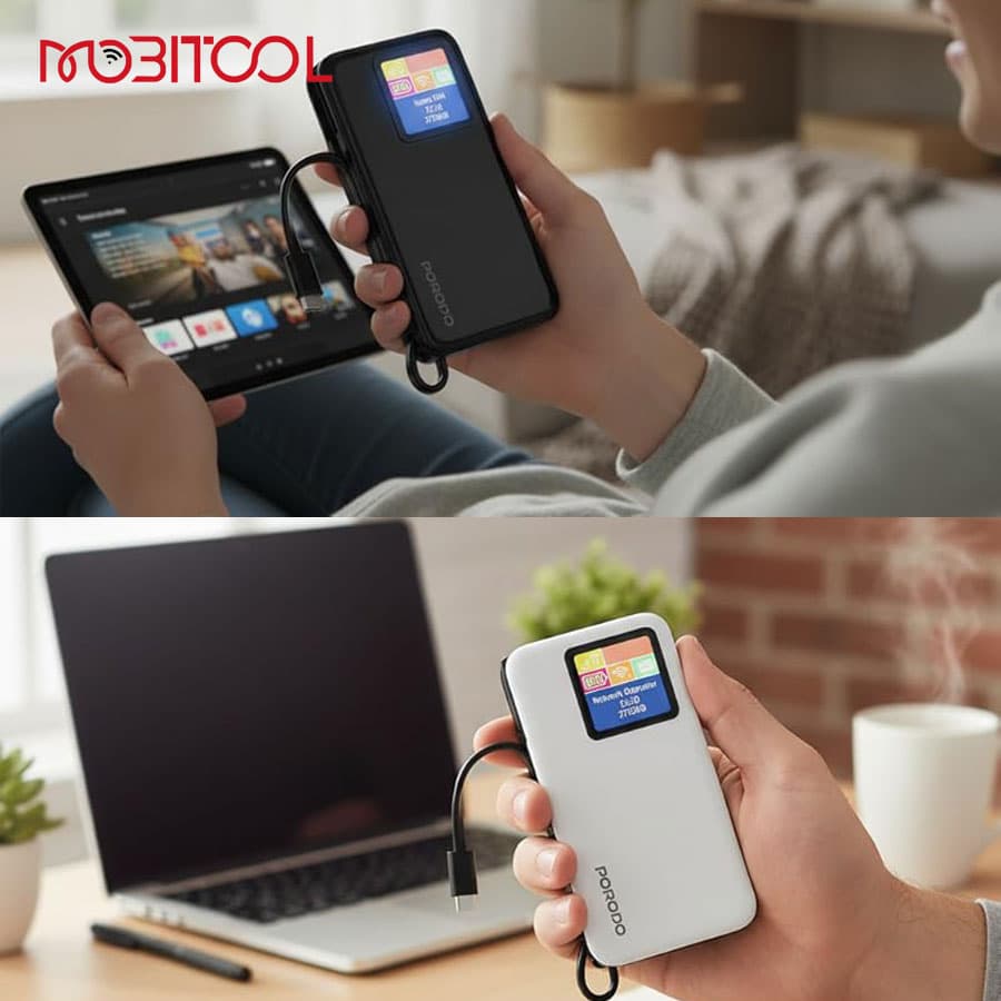 پاوربانک 10000 و مودم جیبی LTE پرودو Porodo 4G LTE WiFi 6 Pocket Router with 10000mAh Power Bank PDPBFCH087 — تصویر ۷