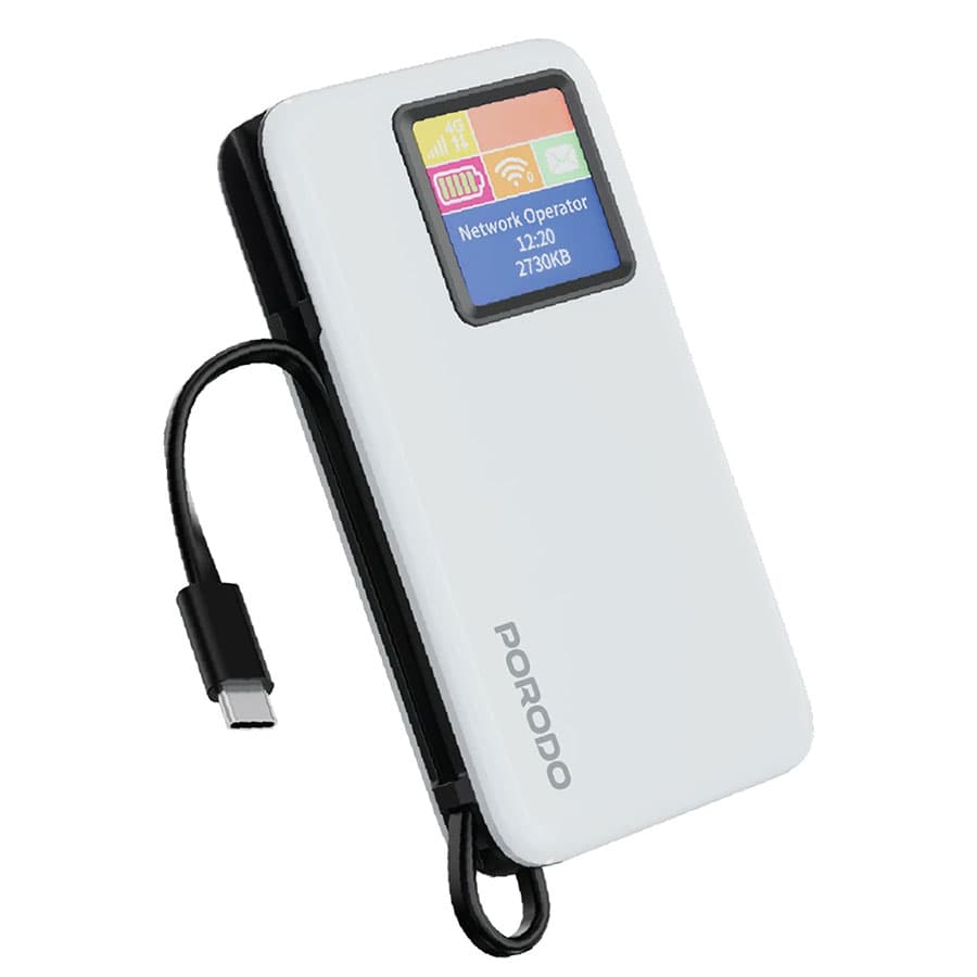 پاوربانک 10000 و مودم جیبی LTE پرودو Porodo 4G LTE WiFi 6 Pocket Router with 10000mAh Power Bank PDPBFCH087