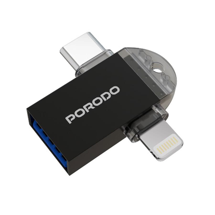 مبدل OTG لایتنینگ و تایپ سی پرودو Porodo 3-in-1 OTG Adapter PD-ETK08