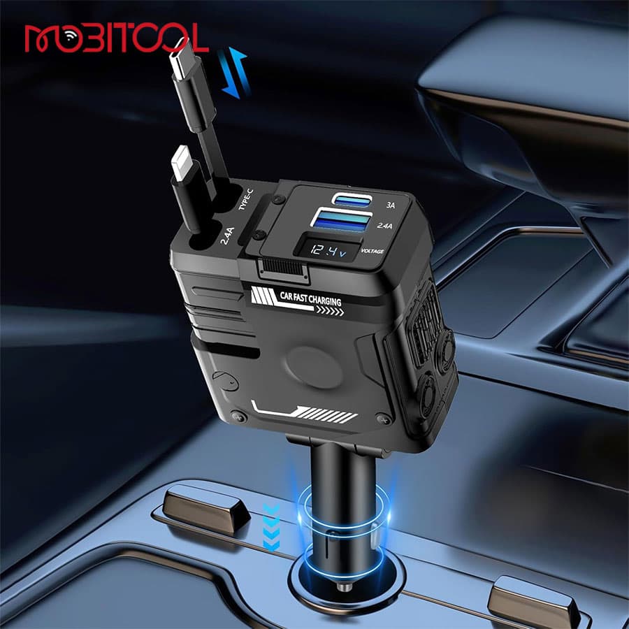 شارژر فندکی 66 وات با کابل جمع شونده لایتنینگ و تایپ سی پرودو Porodo 66W Car Charger Lightning & Type-C PD-FWCH029 — تصویر ۵