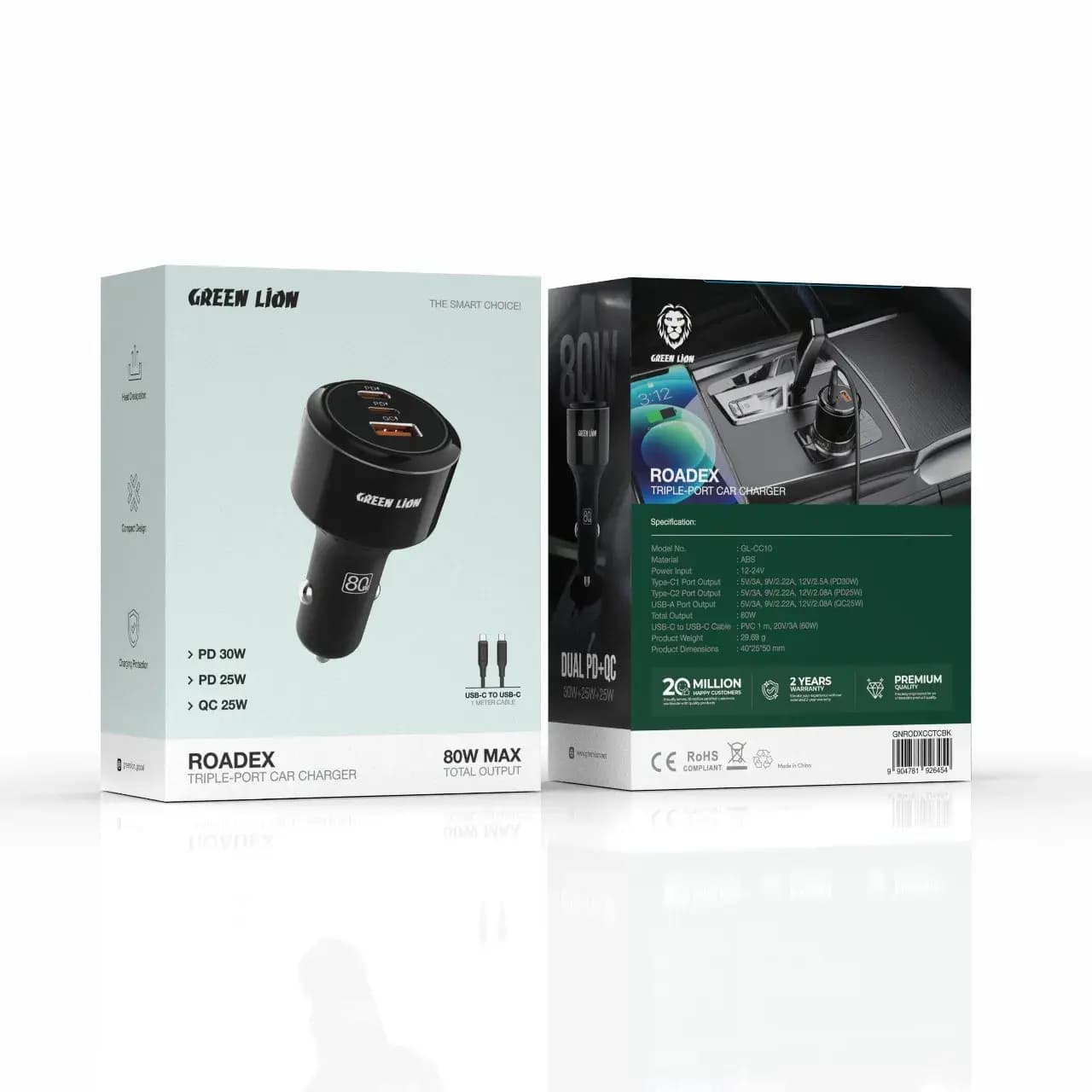 شارژر فندکی سه پورت Roadex Triple Port Car Charger 80W گرین لاین — تصویر ۵