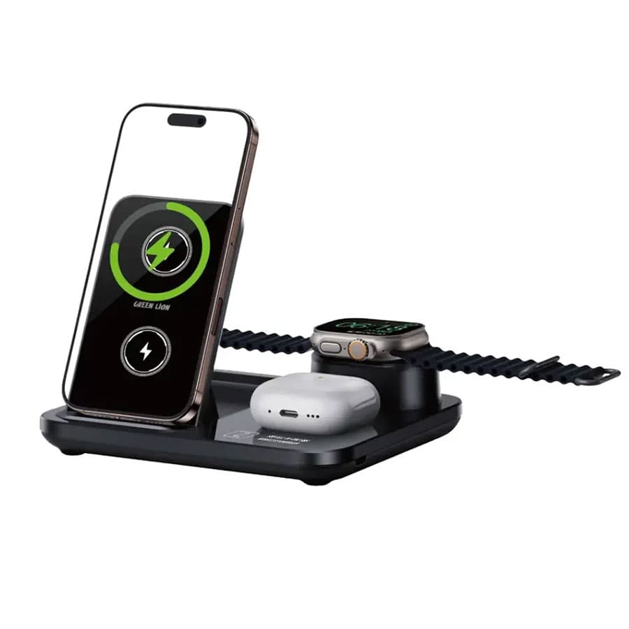 استند وایرلس شارژ سه کاره گرین لاین Green Lion 3 in1 Multifunctional Wireless Charger